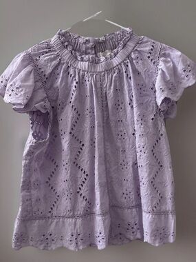 Jennifer & Grace Purple Eyelet Cotton Blouse Size M Short Flutter Sleeve Eyelet